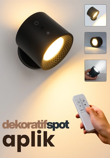 Mıknatıslı Uzaktan Kumandalı Çift Taraflı Duvar Aplik Led Aydınlatma 3 Renk Usb Şarjlı Çok Renkli