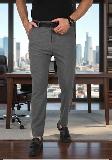 Deepsea Erkek Antrasit İtalyan Kesim Tüylenmez Likralı Spor Pantolon Esnek Kumaş Bilek Boy Boru Paça Klasik Pantolon 2502005 Antrasit