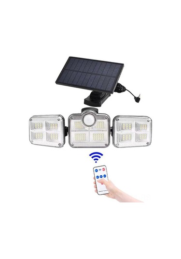 Besthome1 Üç Kafa Led Güneş Enerjili Duvar Lambası, Dış Mekan Işığı, 138 Led, Solar Bahçe Lambası