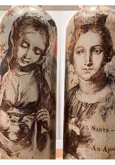 Meryem Ana Ve İsa Figürlü El Yapımı Dekoratif Şarap Şişeleri, Ev Dekoru, Ev Aksesuarları, Noel Ve Ye