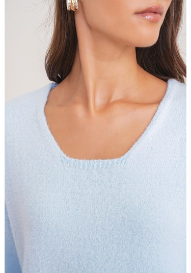 6901 Kadın Yumuşak Dokulu Basic Kazak Bebe Mavi Bebe Mavi