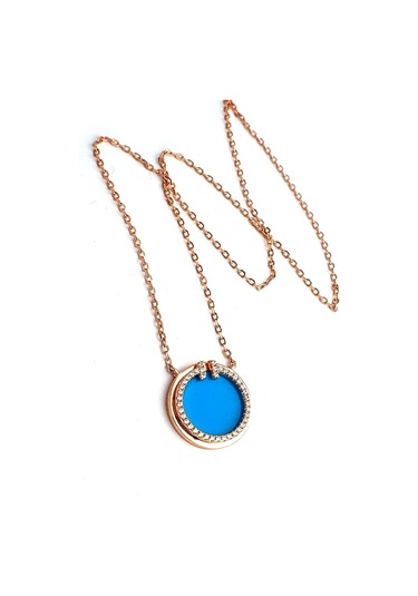 Turkuaz Taşlı Zirkon Taş Detaylı 925Ayar Gümüş Rose Italyan Şık K