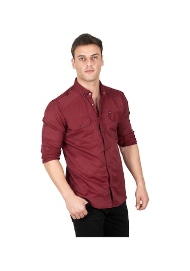 Deepsea Erkek Bordo Fitilli Çıtçıtlı Kot Gömlek 300421 Bordo