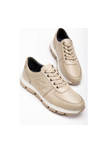 Hakiki Deri Erkek Günlük Ayakkabı Bej H Model Eva Taban-3763 Bej
