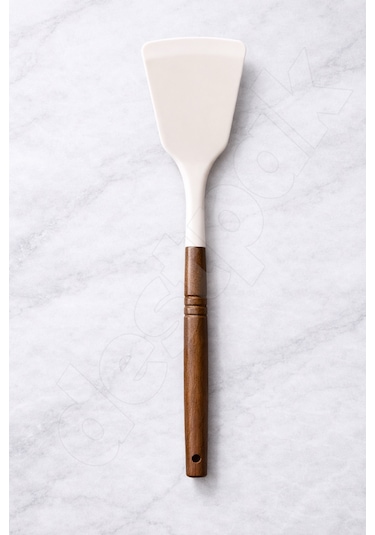 Akasya Saplı Spatula - Ahşap - Yemek Pişirme - Tatlı Servisi - Sağlam Silikon Spatula Beyaz