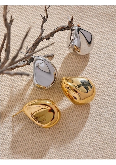 Novahub Altın Kaplama Geometrik Hollow Küpe Kadın 316l Paslanmaz Çelik Su Geçirmez Takı Altın