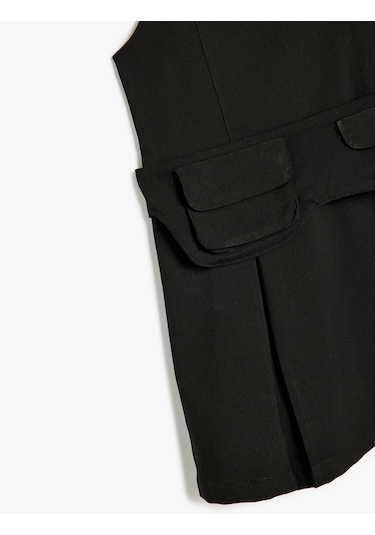 Koton Kare Yaka Kapaklı Cep Detaylı Viskon Karışımlı Jile Elbise Siyah 5wkg80021aw Siyah