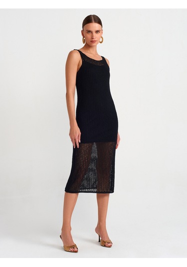 Dilvin Askılı Ajurlu Astarlı Triko Elbise 101a90206 Siyah