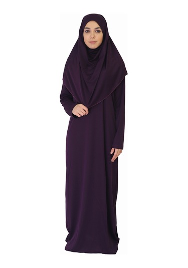 Koyu Mor Fermuarsız Namaz Elbisesi Koyu Mor