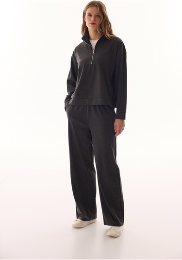 Penti Antrasit Fermuarlı Çizgili Sweatshirt