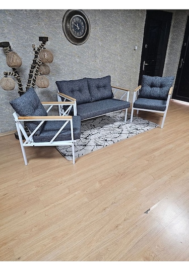 Beyaz Boyalı Bahçe - Balkon - Mutfak Çay Seti Takımı Bahçe Koltuk Çok Renkli