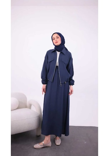 Modal Kumaş Fermuarlı Etekli Takım Lacivert