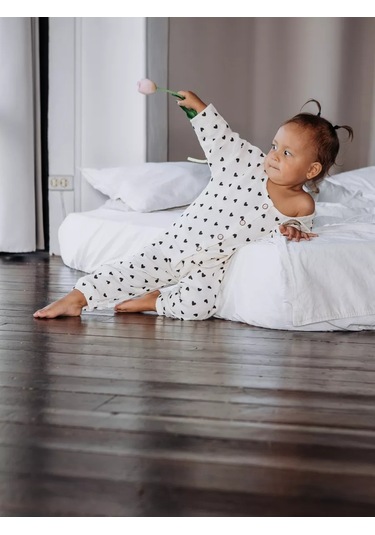 Ruandı Kalpli Çocuklar İçin Muslin Pijama 250485930 Beyaz