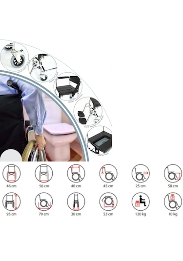 Medkimsan Kapaklı Ev Tipi Tekerlekli Sandalye | Banyo Tuvalet Duş Wc Koridor Hasta Yaşlı Engelli Sandalyesi