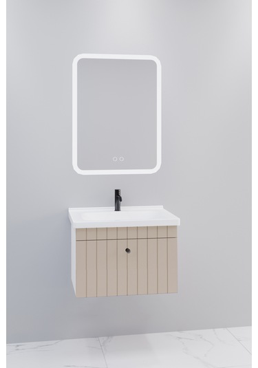 Alice 65 Cm Banyo Dolabı Cmr Led Aynalı Krem - Boy Dolap Hariç Krem