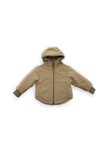 Kız Çocuk İçi Kadife Cepli Mont-15187 Bej