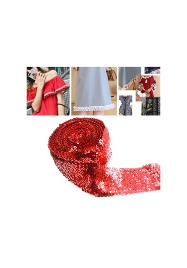 Zp000875 8 Satır Elastik Pullu Dantel Dokuma Dıy Giyim Aksesuarları, Uzunluk: 5m, Genişlik: 7.5cm Kırmızı