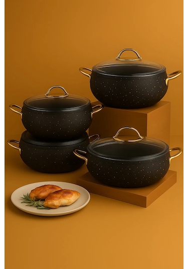 Yunusoğlu Home Granit 8 Parça Tencere Seti 2.5 L X 4.5 L X 7.5 L