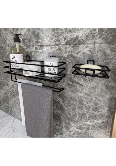 Corelle Kitchen Yapışkanlı Banyo Rafı Kağıt Havlu Tutacağı Ve Metal Sabunluk Set Düzenleyici Siyah