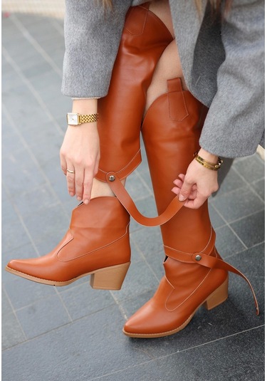 Milla Taba Cilt Tak Çıkar Topuklu Bot Ve Kadın Çizme Taba