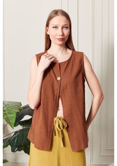 Keten Şık Farklı Tarz Nevin Bluz - Modern Ve Zarif Tasarım Kiremit