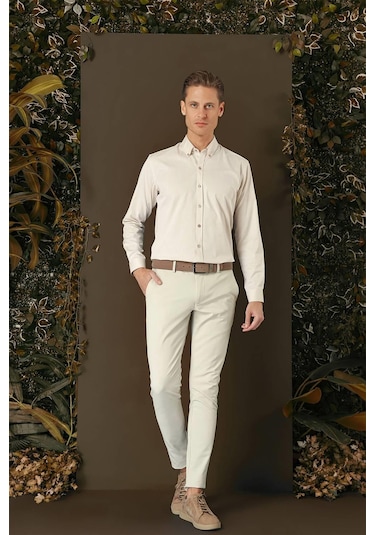 Efor Gk 711 Slim Fit Bej Klasik Gömlek Bej