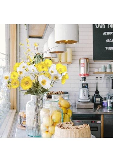 Yapay Çiçek Gelincik Çiçeği Sarı Renk 3 Çiçek 1 Tomurcuk 59cm