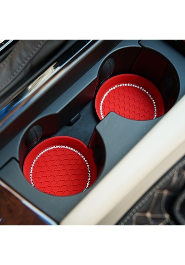 Suofeng Araba Için Pırlanta Takılı Kaymaz Isı Yalıtımlı Bardak Altlığı - Kırmızı
