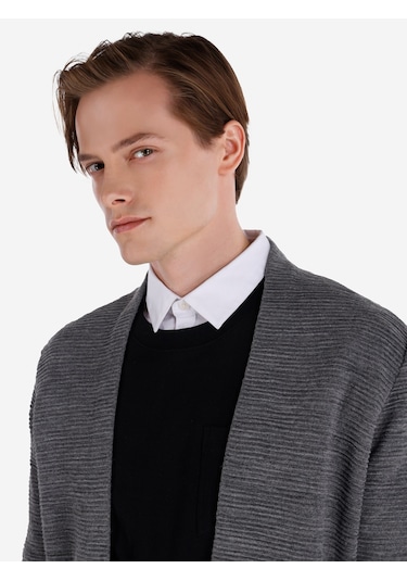 Colins Regular Fit Cepli Gri Erkek Hırka Cl1065572 Gri Melanj