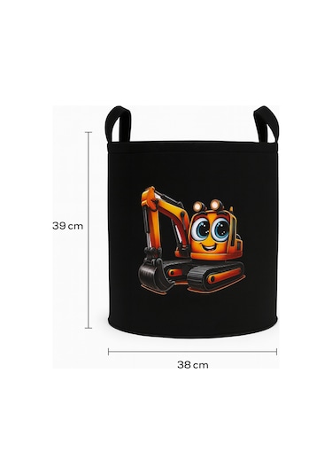 Siyah Keçe Oyuncak Sepeti Çizgi Film Kepçe Desenli, Katlanabilir Kulplu, Çocuk Odası Düzenleyici Siyah