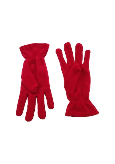 Kadın Kışlık Kırmızı Termal Polar Eldiven - Polar Bere 2'li Set Kırmızı
