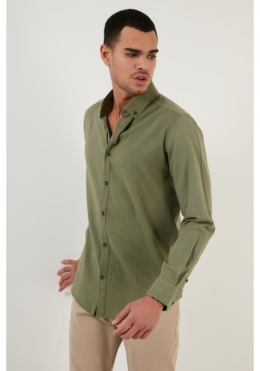 Buratti Pamuklu Regular Fit Düğmeli Yaka Erkek Gömlek Cf20S111871 Haki