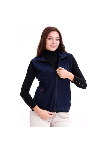 Monox Kadın Slim Fit Tam Fermuarlı Polar Yelek Lacivert