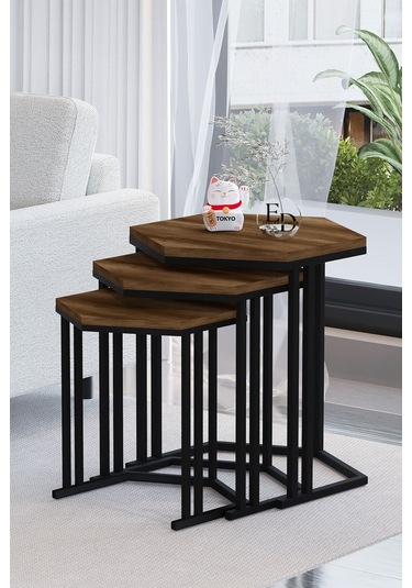 Tokyo 3'lü Zigon Sehpa Siyah Metal - Barok Tabla