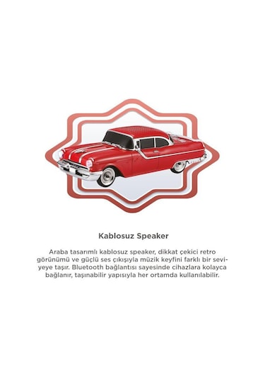 Torima D87 Bluetooth Hoparlör Retro Klasik Araba Tasarımlı 10w Fm Usb Selfie Speaker Kırmızı