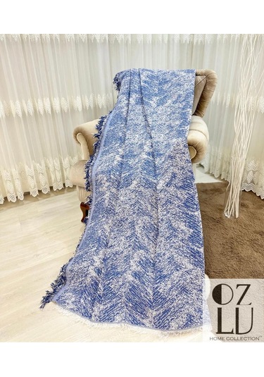 Özlü Home Pamuklu Koltuk Çekyat Örtüsü 170x220 Alaca Saks Mavisi Koltuk Şalı Saks Mavisi