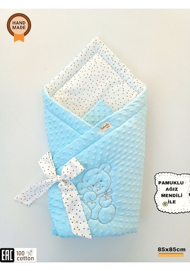 Nohut Bebek Battaniyesi & Kundağı Ayıcık İşlemeli Hastane Çıkışı Yenidoğan Örtü / Yorgan Gri