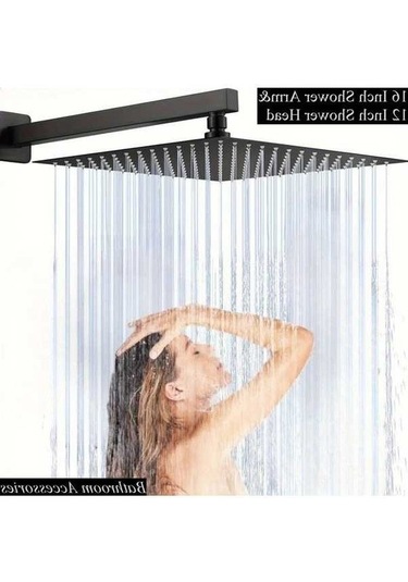 Fastbuy Mat Siyah Tüm Metal Paslanmaz Çelik Duş Başlığı, 40 Cm Uzatma Kolu, 30 Cm Kare Şelale, Yüksek Akış, Kurulum Kiti Mat Siyah