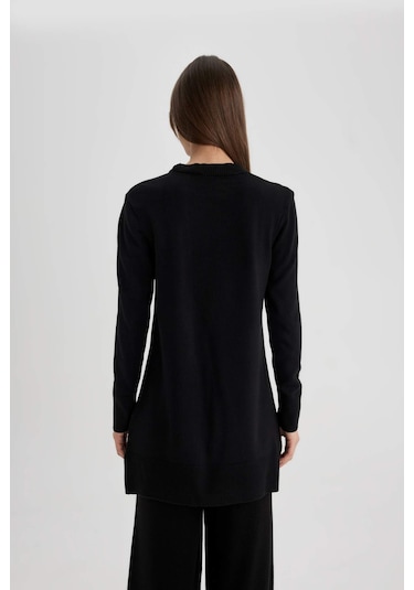 DeFacto Regular Fit Bisiklet Yaka Yırtmaçlı Basic Düz Triko Kazak Tunik H3431AZ24AUBK27