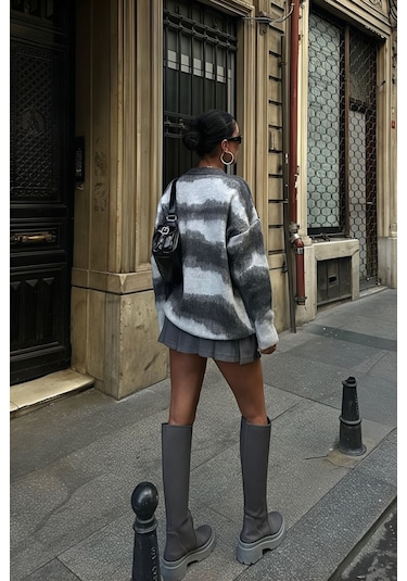 Lymens Oversize Geçiş Detaylı Triko Ekru