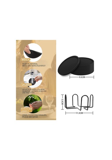 Xurunkeji Bardak Altlıkları Bardaklar 8'li Set Silikon Bardak Altlıkları Yuvarlak Tasarım Siyah Bardak Altlıkları İçecekler, Bar, Bardaklar, Cam İçin - Masa Siyah