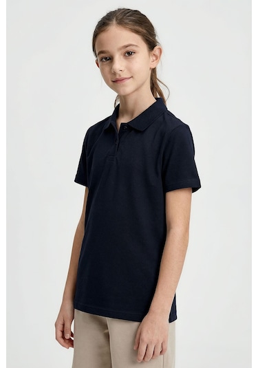 Tommy Life Lacivert Polo Yaka Standart Fit Basic Unisex T-shirt - 11330