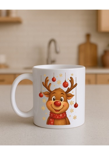 Kupa Yılbaşı Görselli Bardak Krem