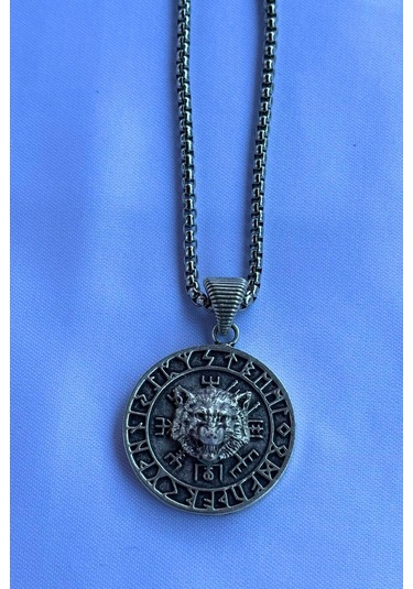 Kurt Vegvisir Pusula El İşçiliği Paslanmaz Çelik Zincir Erkek Kolye Gümüş