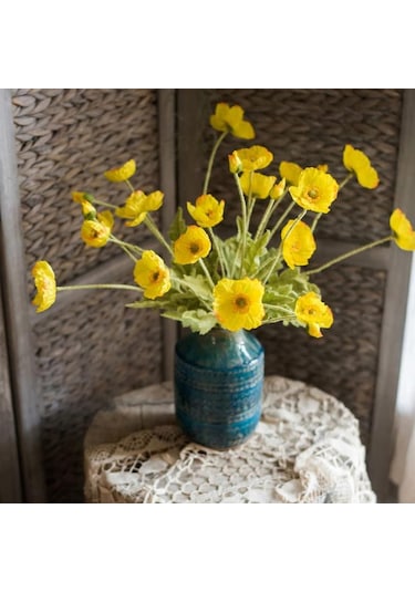 Yapay Çiçek Gelincik Çiçeği Sarı Renk 3 Çiçek 1 Tomurcuk 59cm