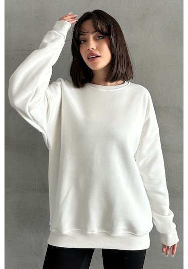 Kadın Bisiklet Yaka Oversize Sweatshirt Ku401b-16-xl Krem