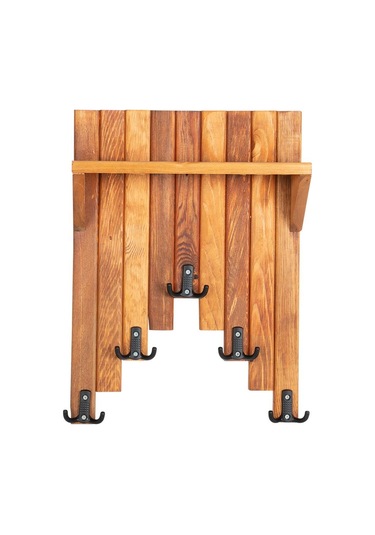 Ahşap Duvar Ve Kapı Askısı Elbise Askılık Raflı Piyano Model 5 Askılı 50x36x9 Cm Meşe