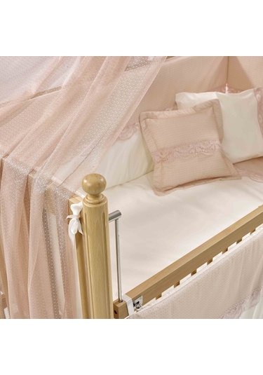 Meltem Kids Mondo Sallanır Ahşap Anne Yanı Beşik - 60x120 CM (Naturel-Pembe) Pembe