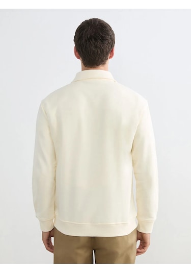Lc Waikiki Ekru Fermuarlı Polo Yaka Erkek Sweatshirt