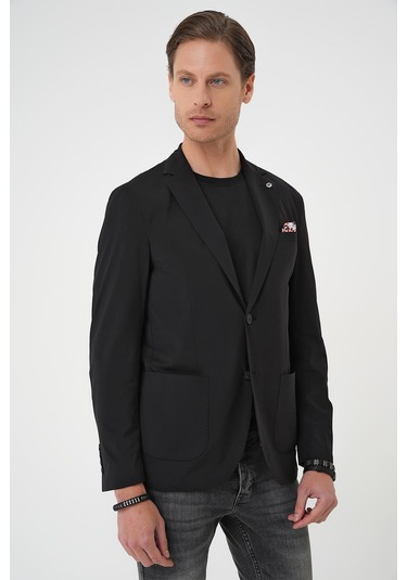 Regular Kalıp Mono Yaka Torba Cep Casual Siyah Ceket C 709 Siyah